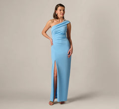 Beaded One Shoulder Stretch Column Gown In Waterfall