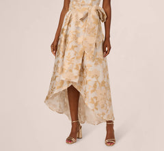 One Shoulder Organza Jacquard High Low Gown In Champagne Ivory