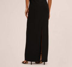 Short Sleeve Stretch Crepe Pearly Beaded Gown In Black Ivory