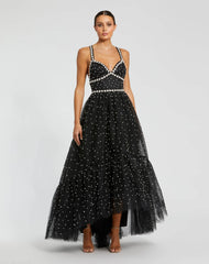 Pearl Beaded High Low Gown