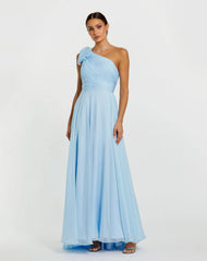 Pleated One Shoulder Chiffon Gown