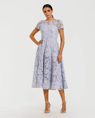 Purple Lace Short Sleeve Midi Dress