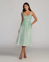 Green Beaded Sleeveless Scoop Neck Midi Dress