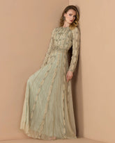 Green Embellished Long Sleeve A-Line Gown