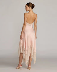 Light Pink Lace Trim Handkerchief Midi Dress