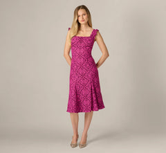 Floral Geometric Lace Midi Dress In Berry Multi