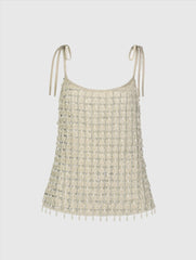 Silver Crystal Embellished Soft Tie Cami Top
