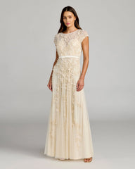 Floral Embellished Cap Sleeve Gown