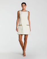 Ivory Sleeveless Shift Mini Dress with Rhinestone Trim