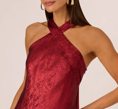 Foiled Mermaid Gown With Halter Neckline In Wine