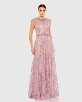 Pink Embroidered Cap Sleeve A Line Gown
