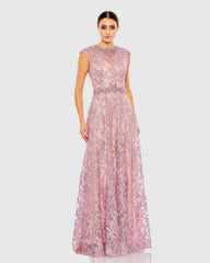 Embroidered Cap Sleeve A Line Gown