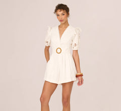 Puff Sleeve Cotton Lace Rumper In Ivory