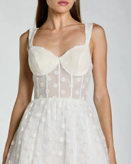 White Polka Dot Tulle A-Line Midi Dress
