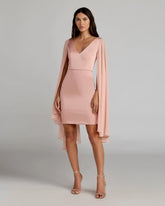 Pink V-Neck Cape Sleeve Mini Dress