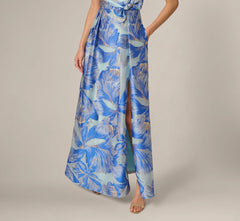 Metallic Iris Floral Organza Gown In Blue Multi