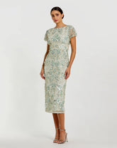 Green Embellished Cap Sleeve Midi Dress