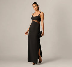 Sleeveless Lace Cutout Column Gown In Black
