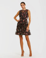 Micro Ruffle Floral A-Line Mini Dress