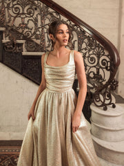 Gold Metallic Pleated Bodice Ball Gown