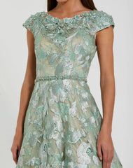 Green Embellished Cap Sleeve High Neck A-Line Ball Gown