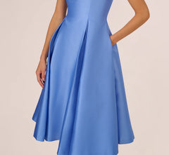 Sleeveless Mikado Fit And Flare Midi Dress With V-Back In Electric Ice