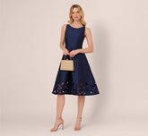 Sleeveless Taffeta Floral Cutwork Midi Dress In Light Navy