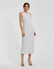 Striped Floral Embellished Sleeveless Midi Dress