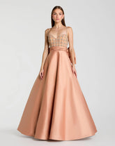 Peach Embellished Bodice Sweetheart Neck Satin Ball Gown