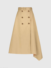 Beige Twill Midi Skirt With Buttons