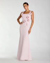 Pink Sleeveless Crepe Column Gown With Floral Detail