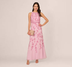 Sleeveless Blouson Mermaid Gown With Jasmine Beading In Pink Lace