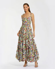 Ruffle Scoop Neck Floral A-Line Dress