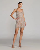 Beige Pearl Fringe Mini Dress