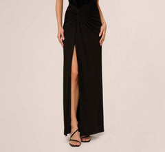Strapless Velvet Jersey Combo Gown In Black