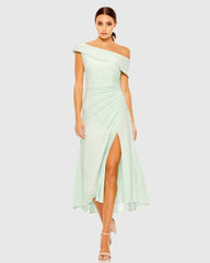 Ruched Off-The-Shoulder Midi Dress