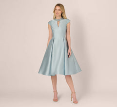 Key Hole Mikado Cap Sleeve Midi Dress In Aqua Dust