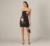 Strapless Lotus Floral Mini Dress In Black Multi