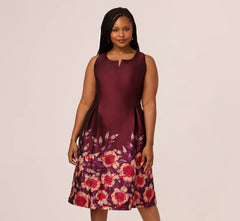 Plus Size Sleeveless Floral Border Jacquard Midi Dress In Plum Multi