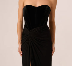 Strapless Velvet Jersey Combo Gown In Black