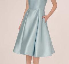 Key Hole Mikado Cap Sleeve Midi Dress In Aqua Dust