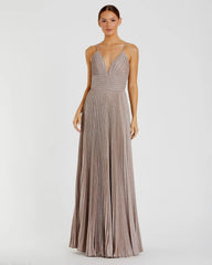 Pink Shimmer Pleated V-Neck Gown - FINAL SALE