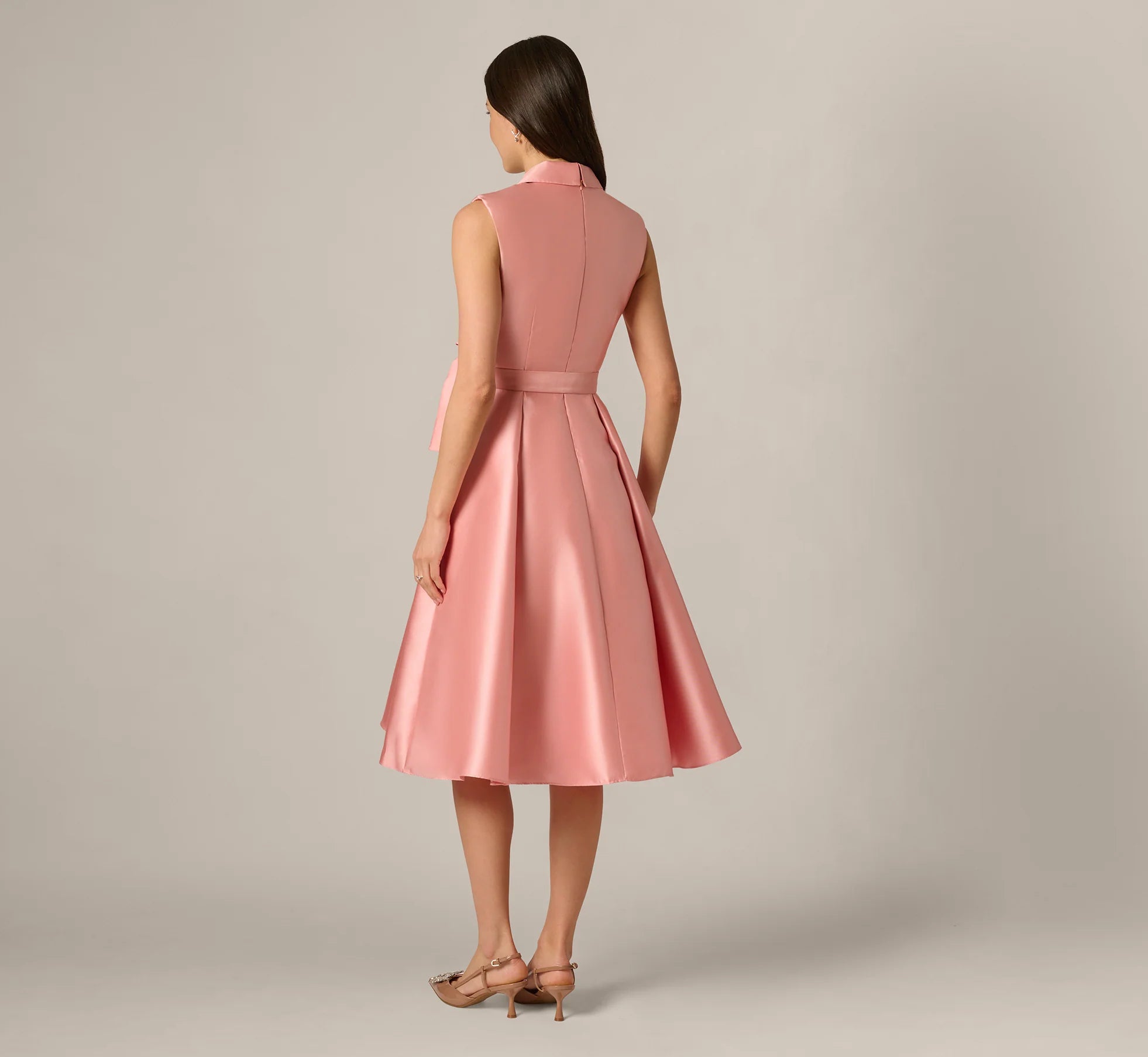 Mikado Lapel Belted Midi Dress In Apricot Ice