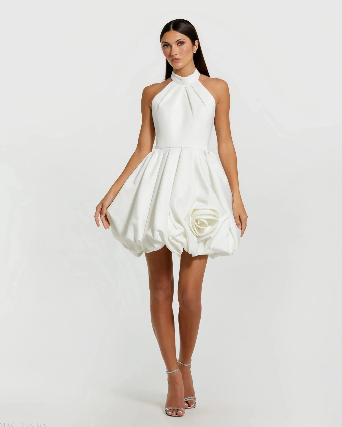 White Satin Bubble Hem Backless Mini Dress