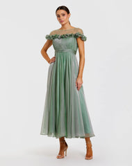 Chiffon Illusion Neck Midi Dress With 3D Flowers
