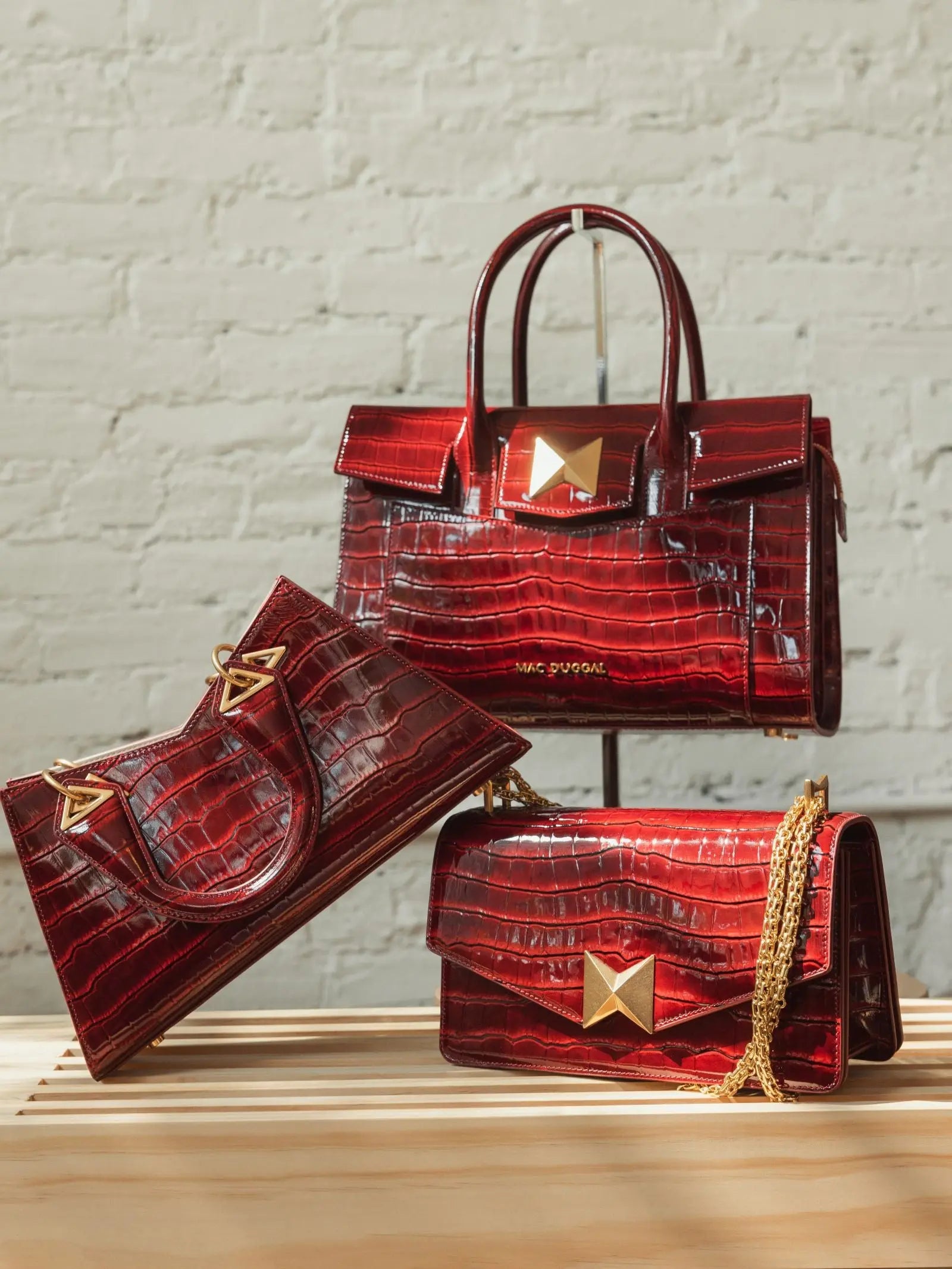 Red Crocodile Leather Shoulder Bag With Gold Hardware - FINAL SALE