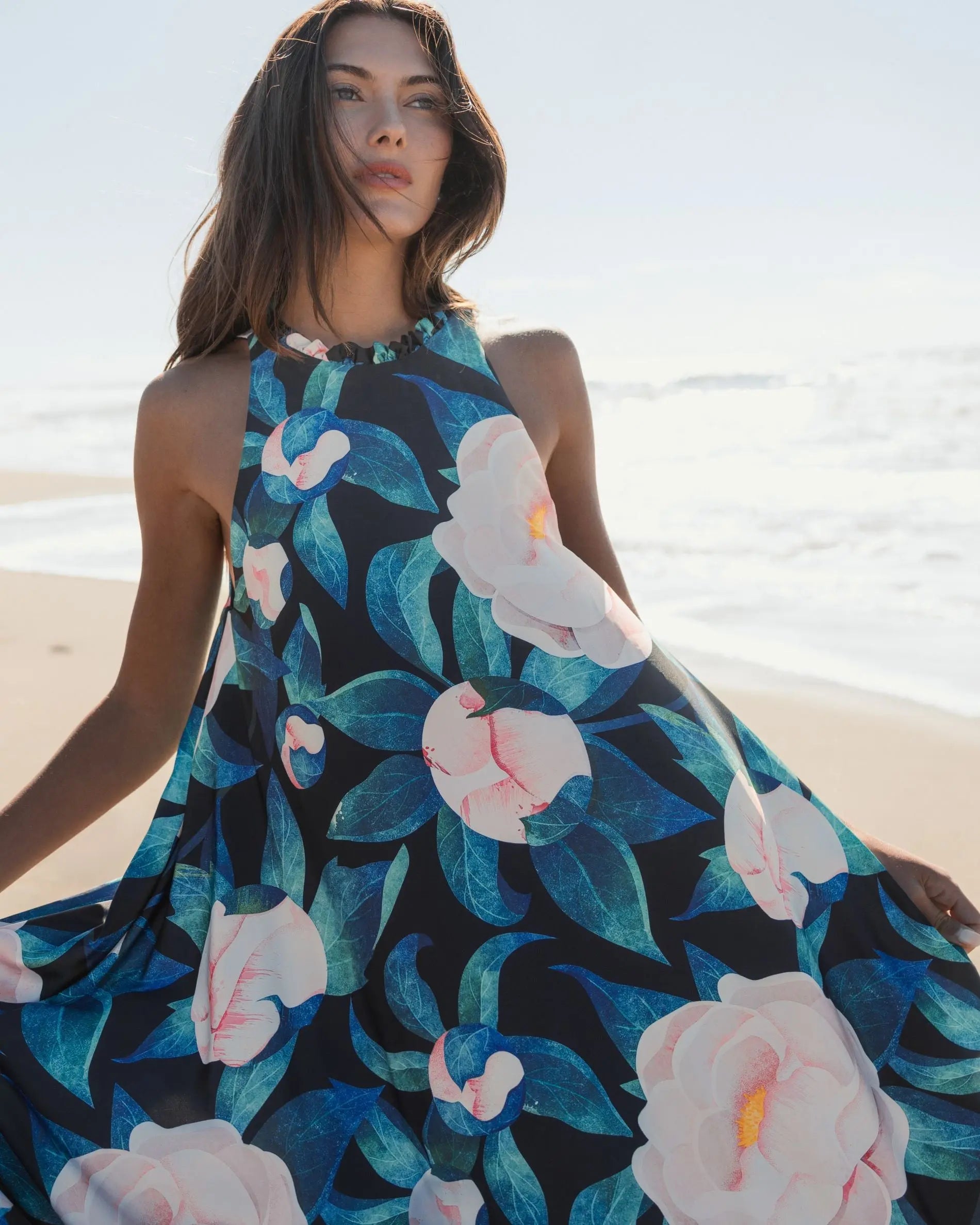 Multicolor High Neck Floral Babydoll Long Dress - FINAL SALE