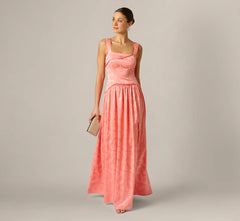 Drop Waist Butterfly Jacquard Gown In Coastal Sun