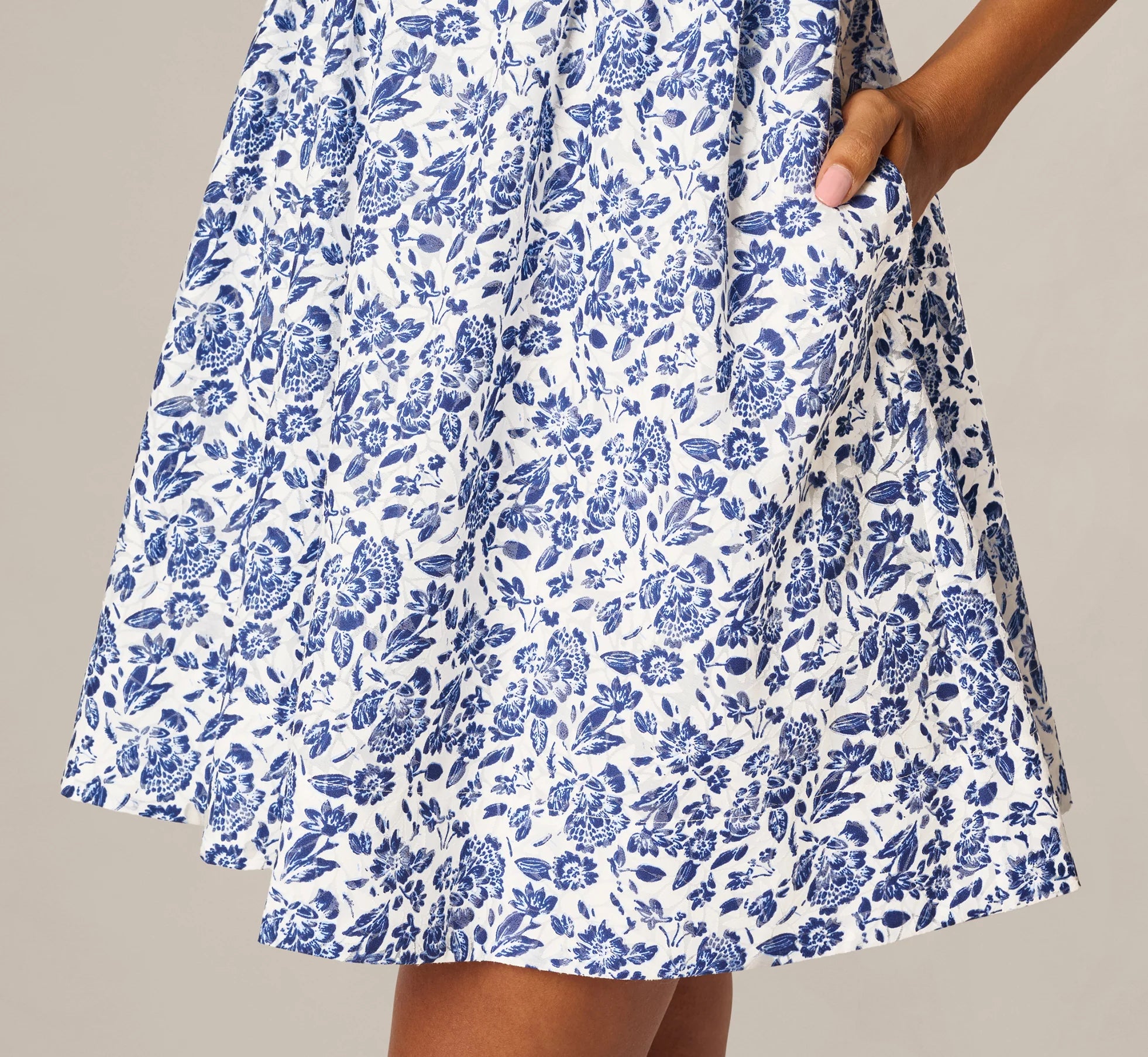 Floral Smocked Waist Short Dress In Ivory Blue Multi