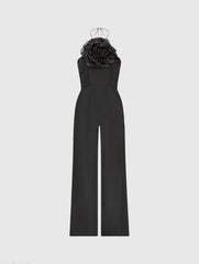 Black Crepe Halter Neck Jumpsuit With Flower